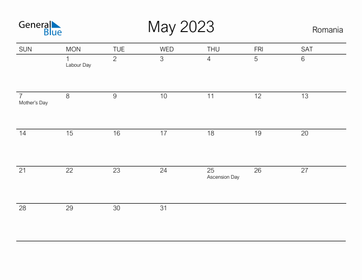 Printable May 2023 Calendar for Romania