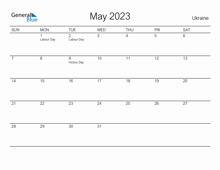 Printable May 2023 Calendar for Ukraine