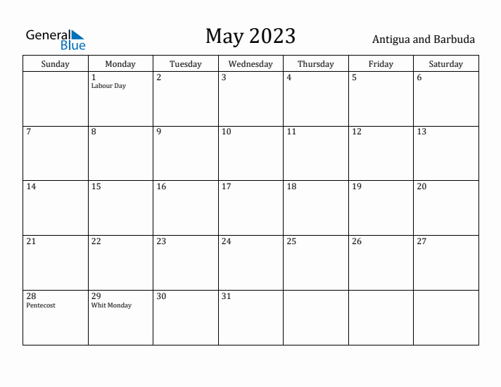 May 2023 Calendar Antigua and Barbuda