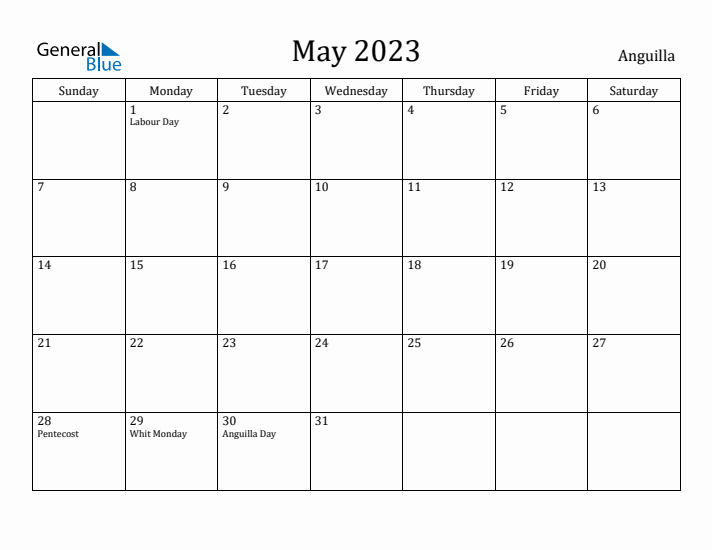 May 2023 Calendar Anguilla