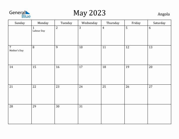 May 2023 Calendar Angola