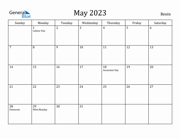May 2023 Calendar Benin