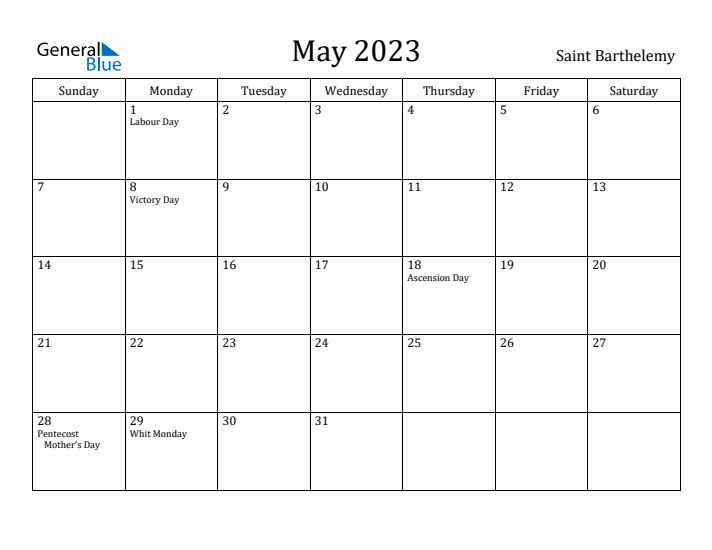 May 2023 Calendar Saint Barthelemy