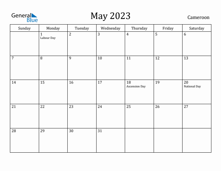 May 2023 Calendar Cameroon