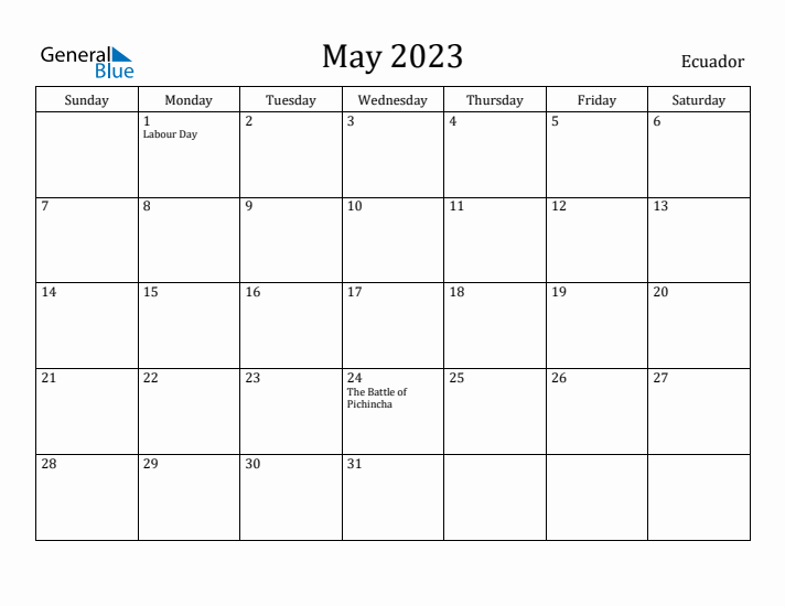 May 2023 Calendar Ecuador