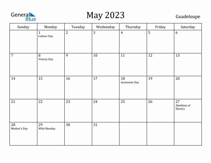 May 2023 Calendar Guadeloupe
