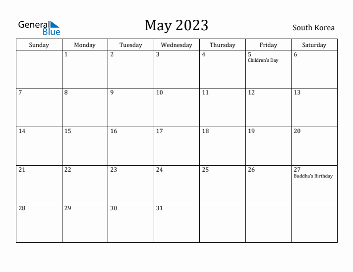 May 2023 Calendar South Korea
