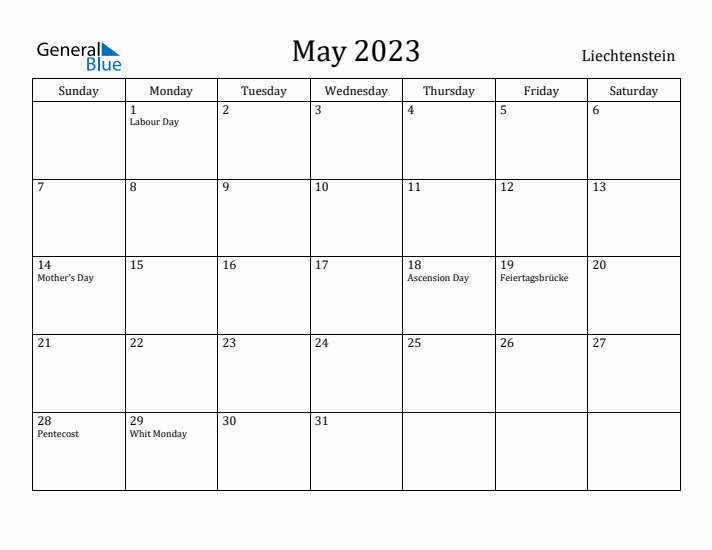 May 2023 Calendar Liechtenstein