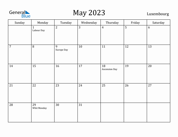 May 2023 Calendar Luxembourg