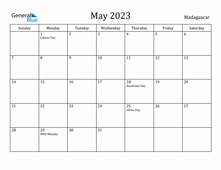May 2023 Calendar Madagascar