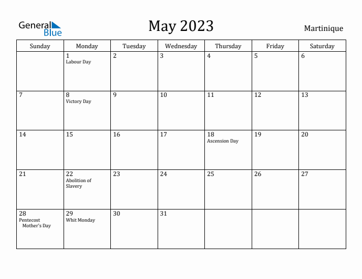 May 2023 Calendar Martinique