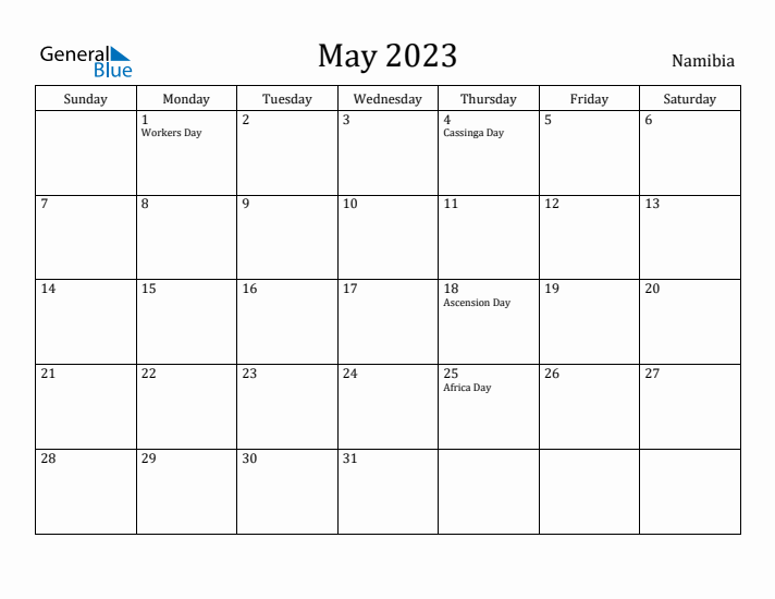 May 2023 Calendar Namibia