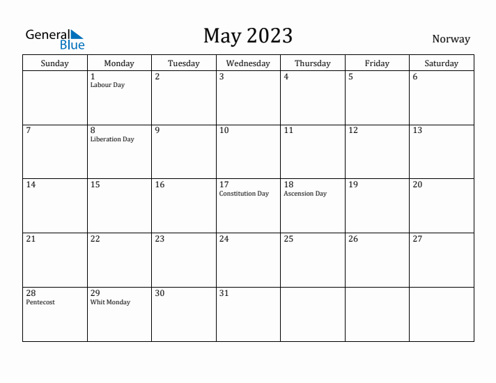 May 2023 Calendar Norway