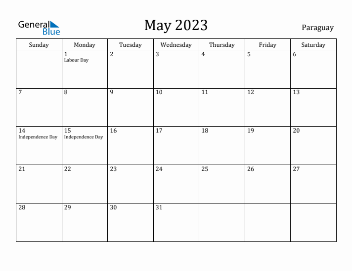 May 2023 Calendar Paraguay