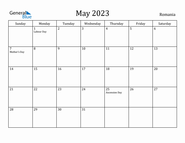 May 2023 Calendar Romania