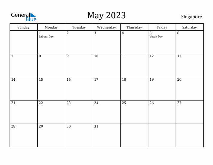 May 2023 Calendar Singapore
