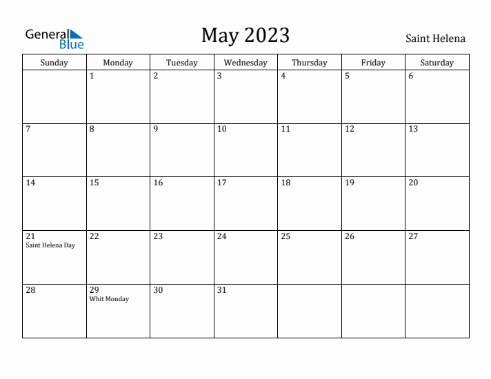 May 2023 Calendar Saint Helena