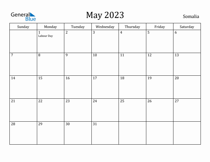 May 2023 Calendar Somalia