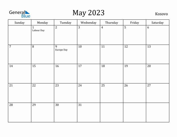 May 2023 Calendar Kosovo