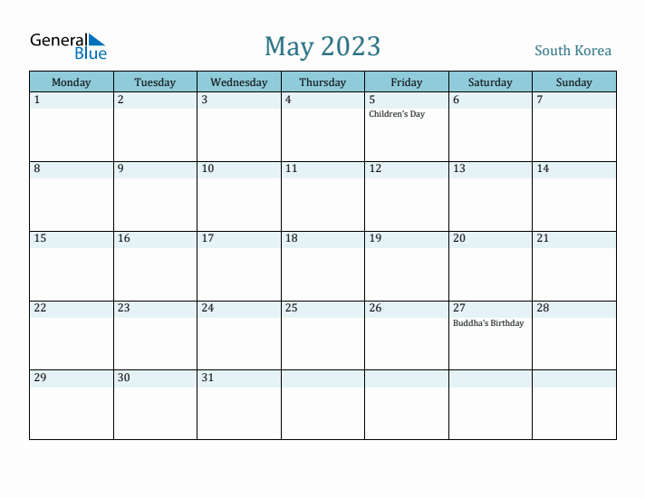 May 2023 Calendar with Holidays