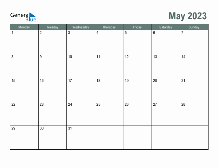 Free Printable May 2023 Calendar