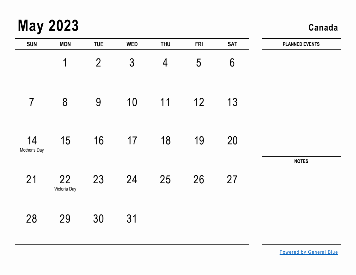 May 2023 Planner with Canada Holidays