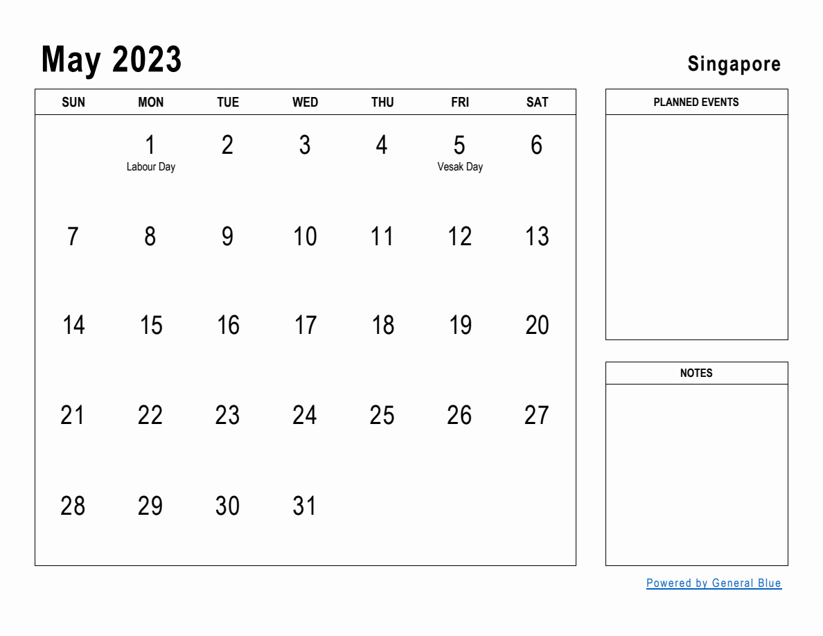 May 2023 Planner with Singapore Holidays