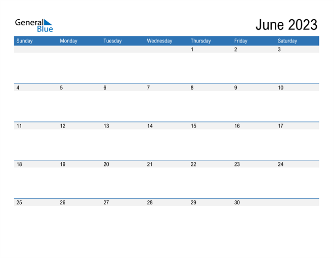  Fillable Calendar for June 2023