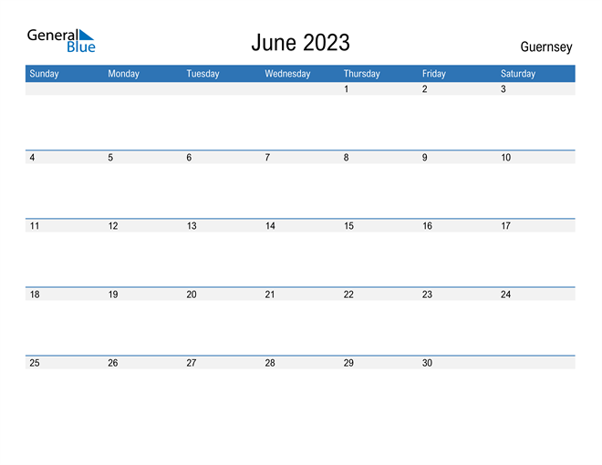 June 2023 Calendar with Guernsey Holidays