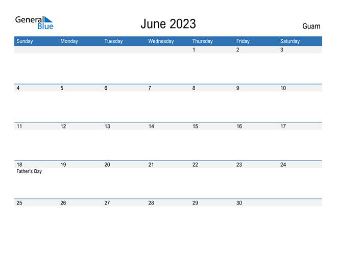 June 2023 Calendar with Guam Holidays