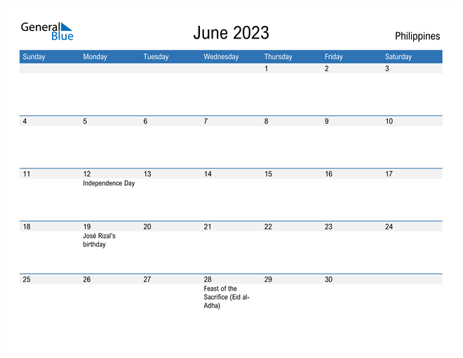 June 2023 Calendar with Philippines Holidays