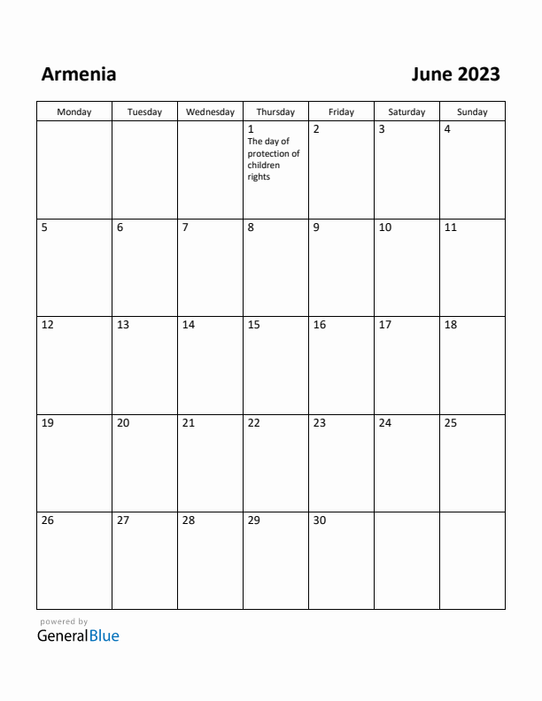 June 2023 Calendar with Armenia Holidays