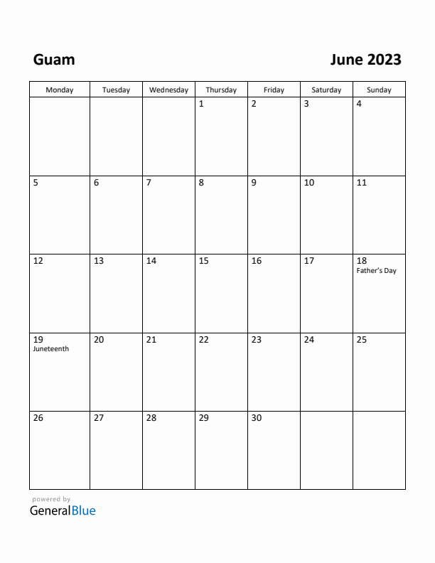 June 2023 Calendar with Guam Holidays