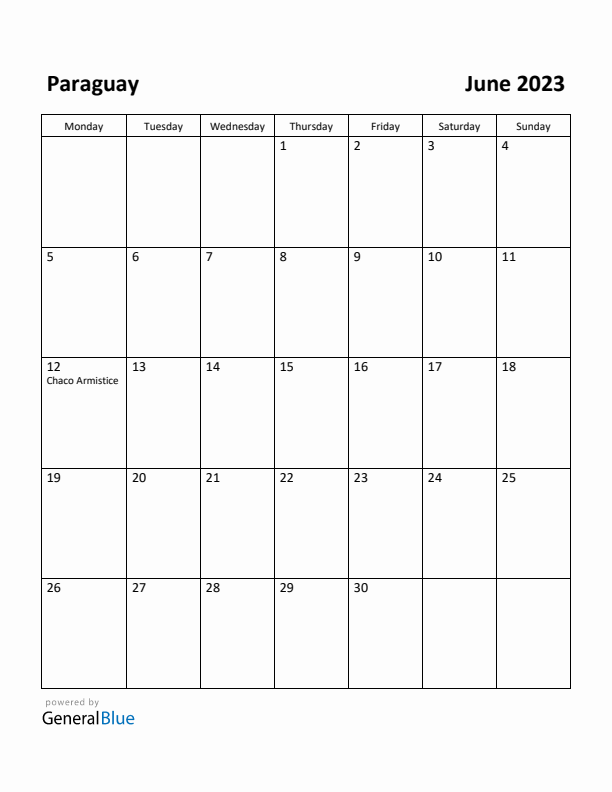June 2023 Calendar with Paraguay Holidays