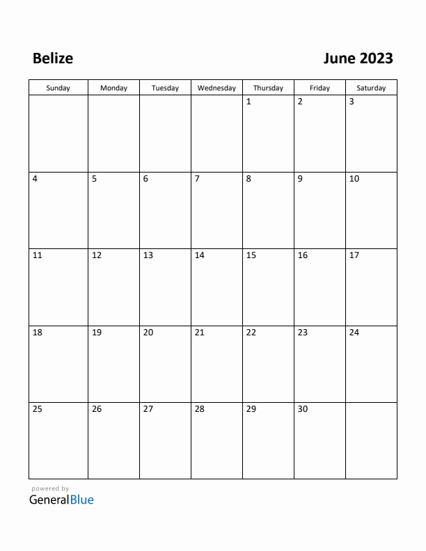 June 2023 Calendar with Belize Holidays