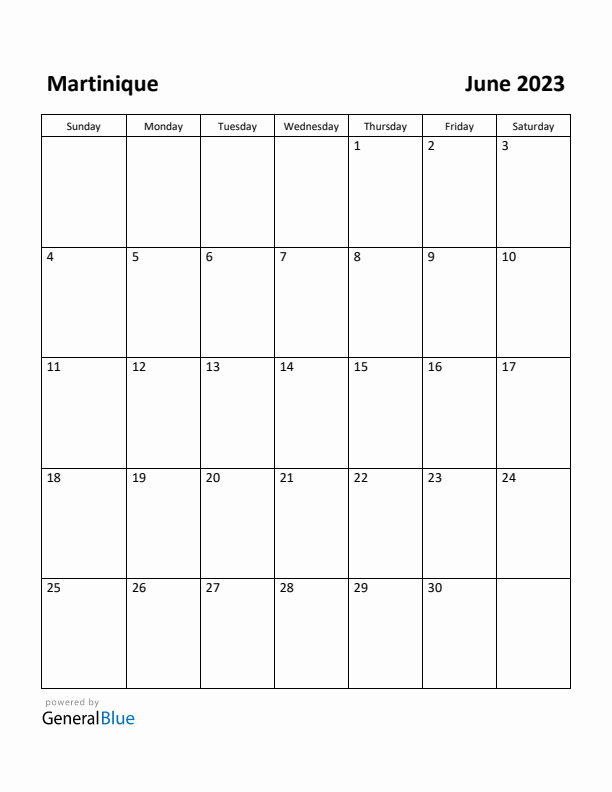June 2023 Calendar with Martinique Holidays