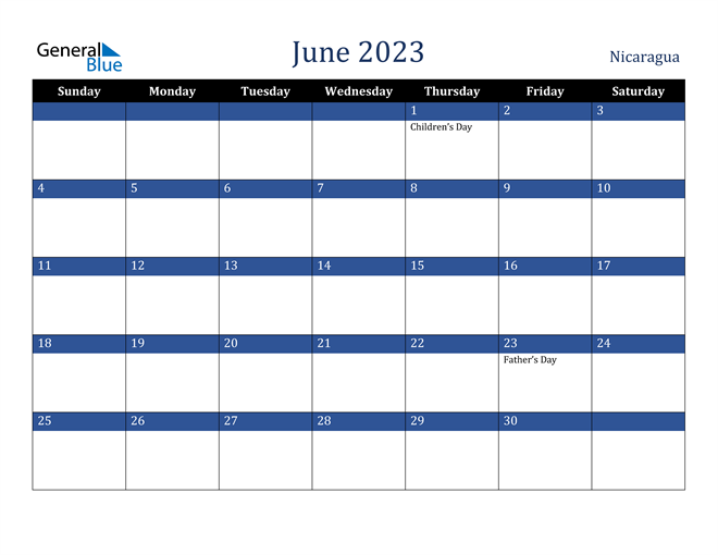 June 2023 Nicaragua Calendar