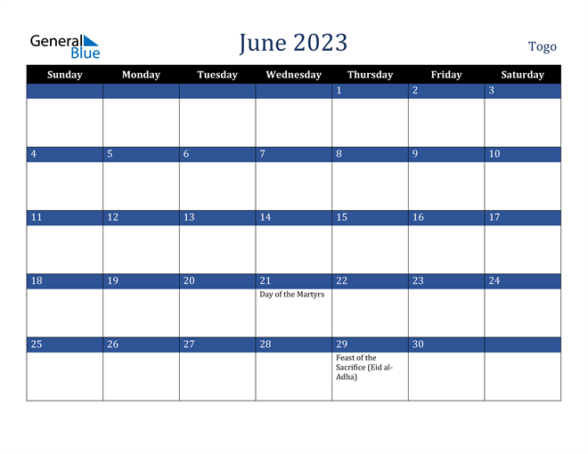 June 2023 Togo Calendar