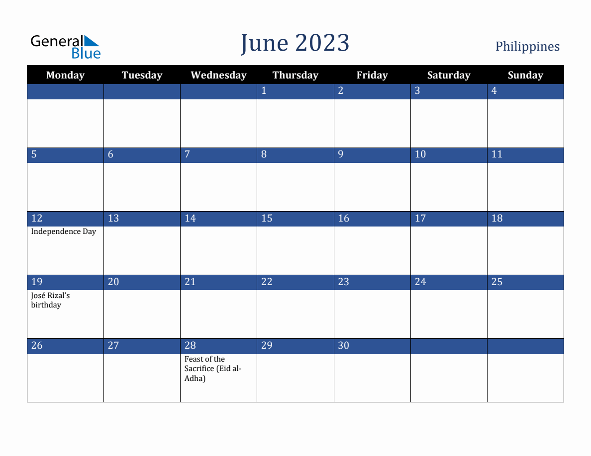 June 2023 Philippines Holiday Calendar