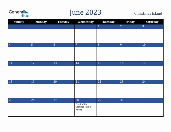 June 2023 Christmas Island Calendar (Sunday Start)