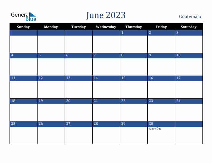 June 2023 Guatemala Calendar (Sunday Start)