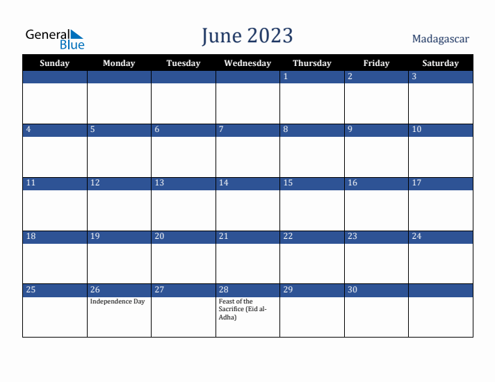 June 2023 Madagascar Calendar (Sunday Start)