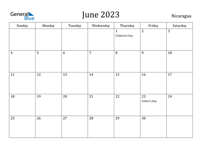 June 2023 Calendar Nicaragua