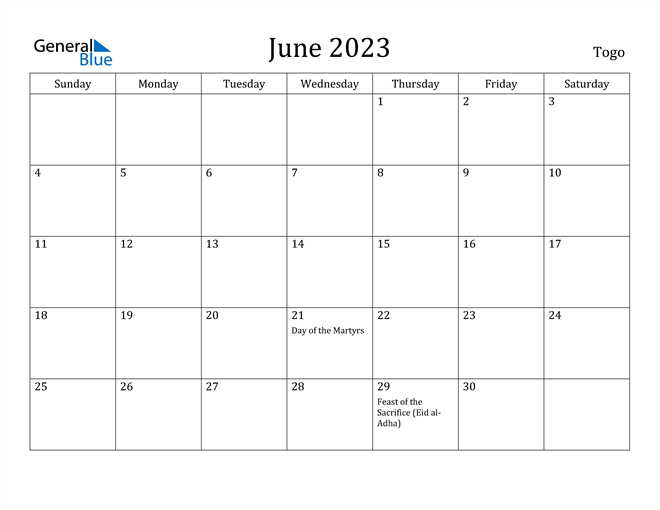 June 2023 Calendar Togo