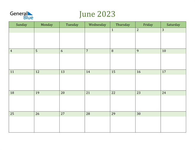  June Calendar 2023