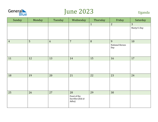 June 2023 Calendar With Uganda Holidays 5830