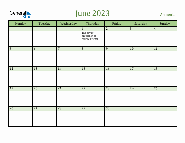 June 2023 Calendar with Armenia Holidays