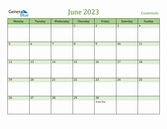 June 2023 Calendar with Guatemala Holidays