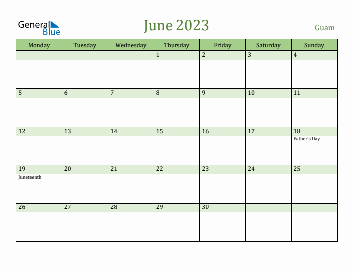 June 2023 Calendar with Guam Holidays