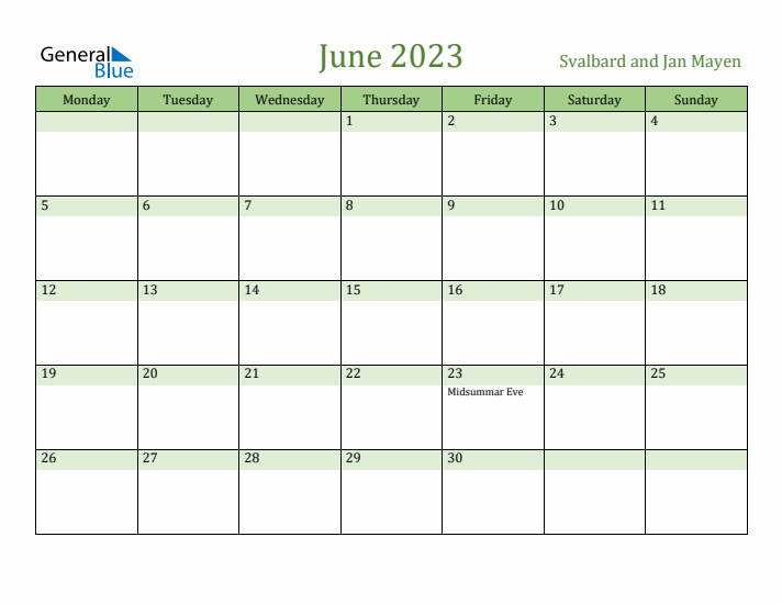 June 2023 Calendar with Svalbard and Jan Mayen Holidays